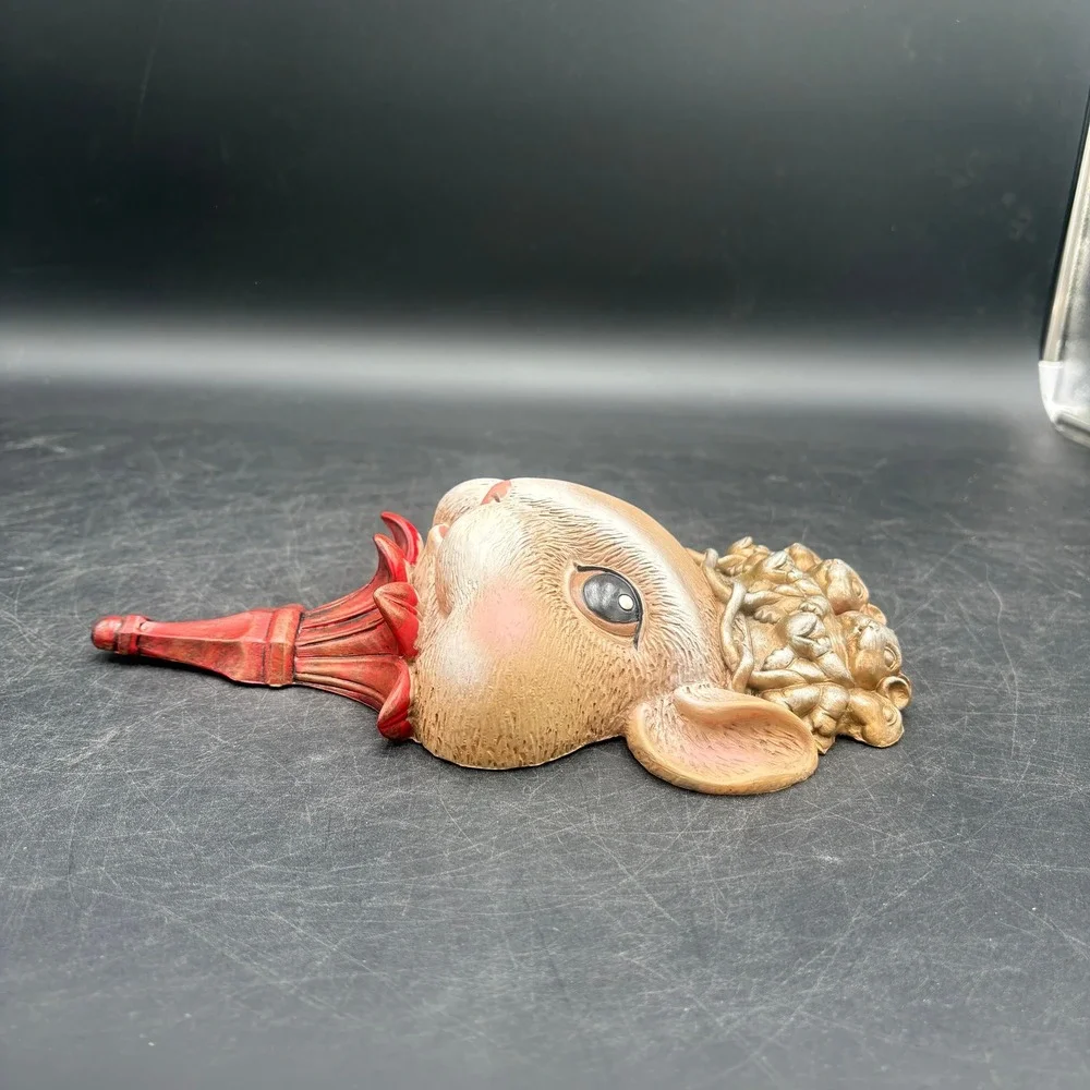 Vintage Whimsical Mouse Wall Plaque Crown of Mice Red Flower Base Decor
